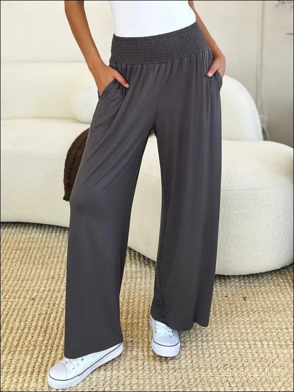 Double Take Full Size Smocked Wide Waistband Leg Pants