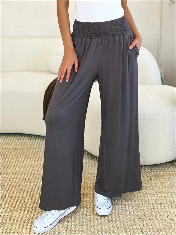 Double Take Full Size Smocked Wide Waistband Leg Pants