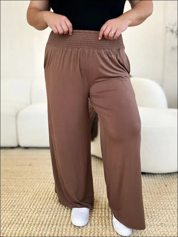 Double Take Full Size Smocked Wide Waistband Leg Pants