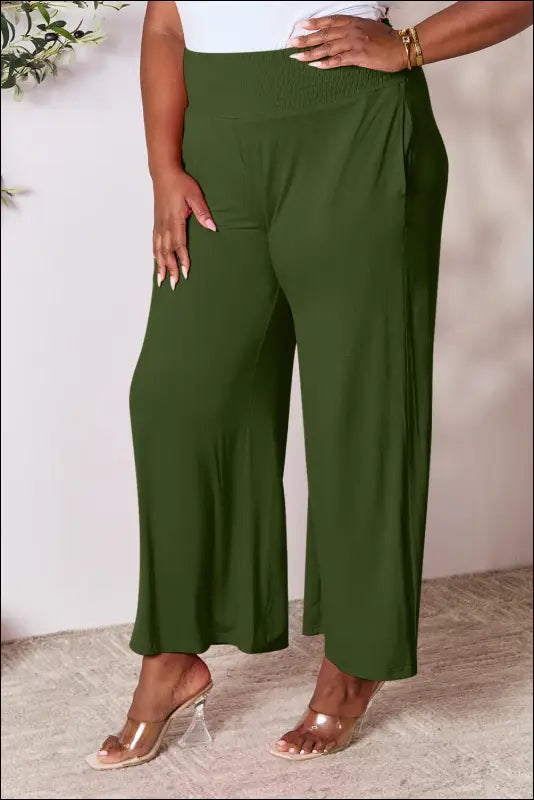 Double Take Full Size Smocked Wide Waistband Leg Pants