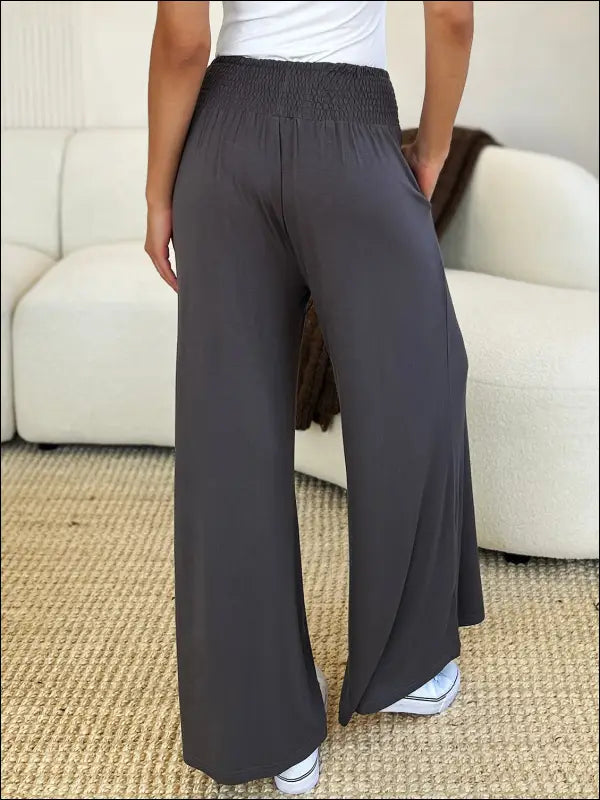 Double Take Full Size Smocked Wide Waistband Leg Pants