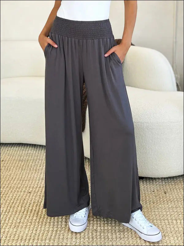 Double Take Full Size Smocked Wide Waistband Leg Pants