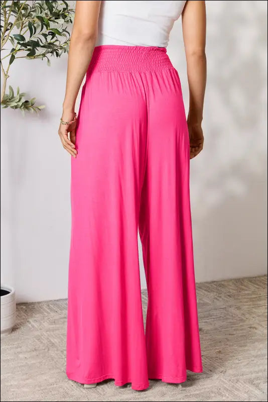 Double Take Full Size Smocked Wide Waistband Leg Pants