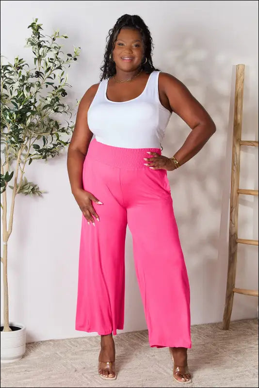 Double Take Full Size Smocked Wide Waistband Leg Pants