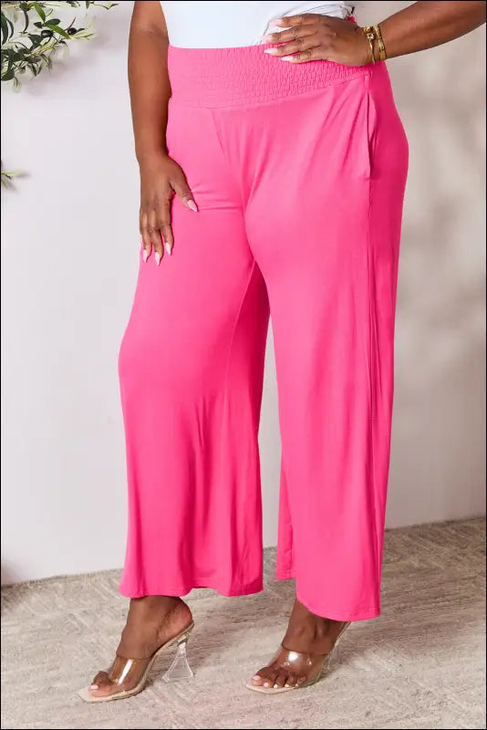 Double Take Full Size Smocked Wide Waistband Leg Pants