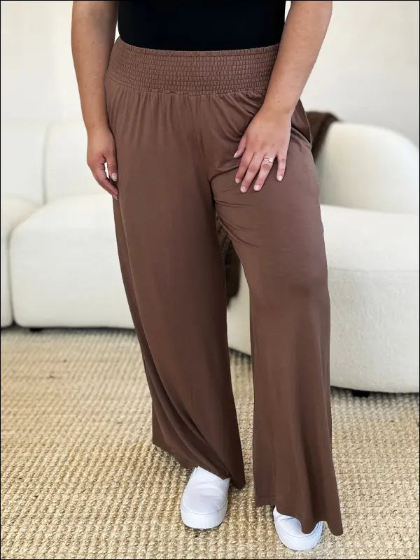 Double Take Full Size Smocked Wide Waistband Leg Pants