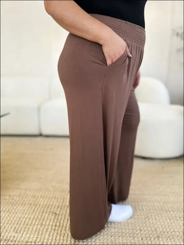 Double Take Full Size Smocked Wide Waistband Leg Pants