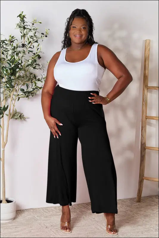 Double Take Full Size Smocked Wide Waistband Leg Pants