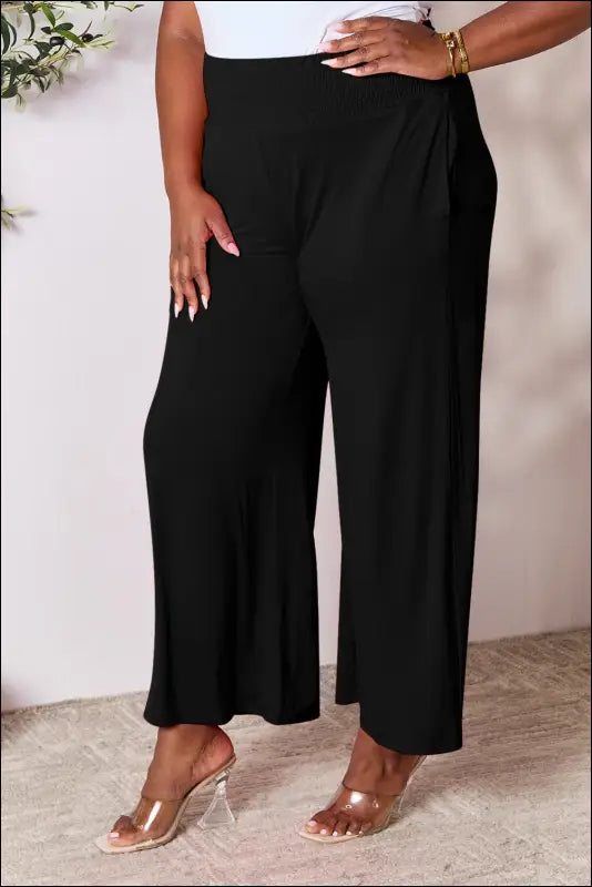 Double Take Full Size Smocked Wide Waistband Leg Pants