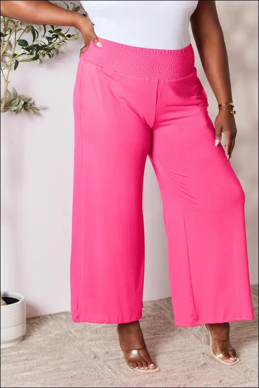 Double Take Full Size Smocked Wide Waistband Leg Pants