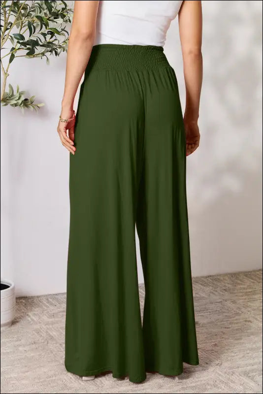 Double Take Full Size Smocked Wide Waistband Leg Pants