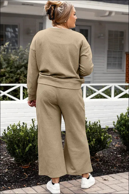 Double Take Full Size Textured Long Sleeve Top and Drawstring Pants Set
