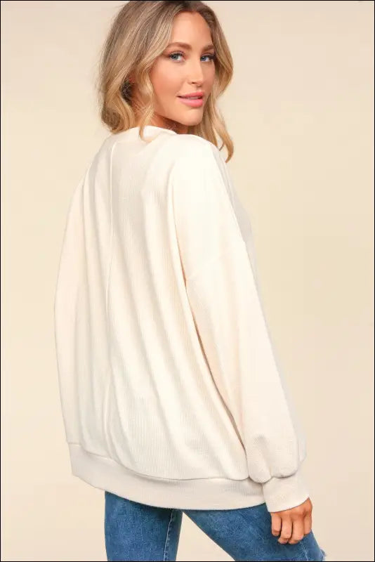 Haptics Full Size Embroidery Pumpkin Long Sleeve Knit Top