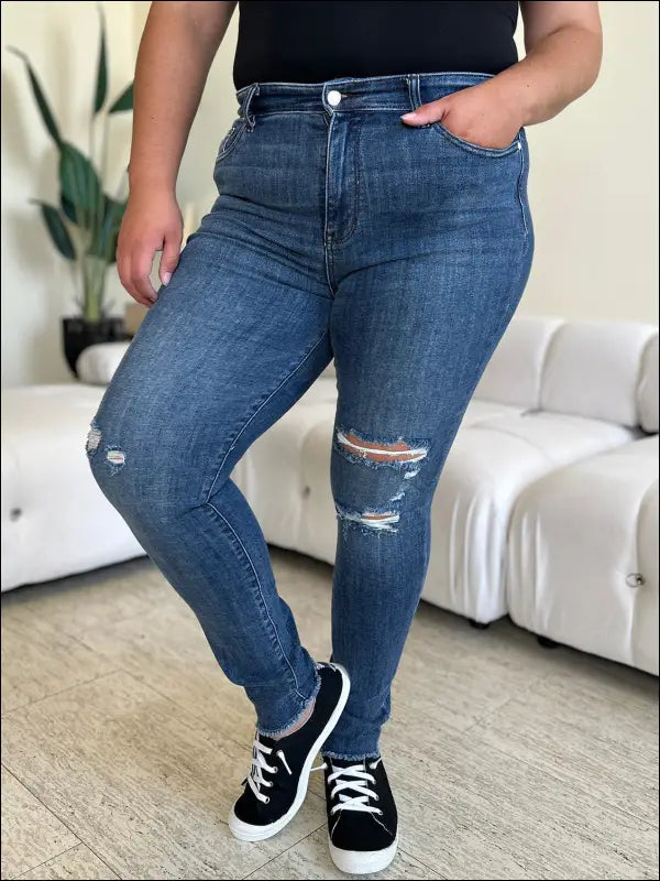 Judy Blue Full Size High Waist Distressed Skinny Jeans
