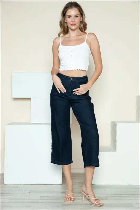 Judy Blue Full Size Side Seam Braid Detail Crop Wide Leg Jeans