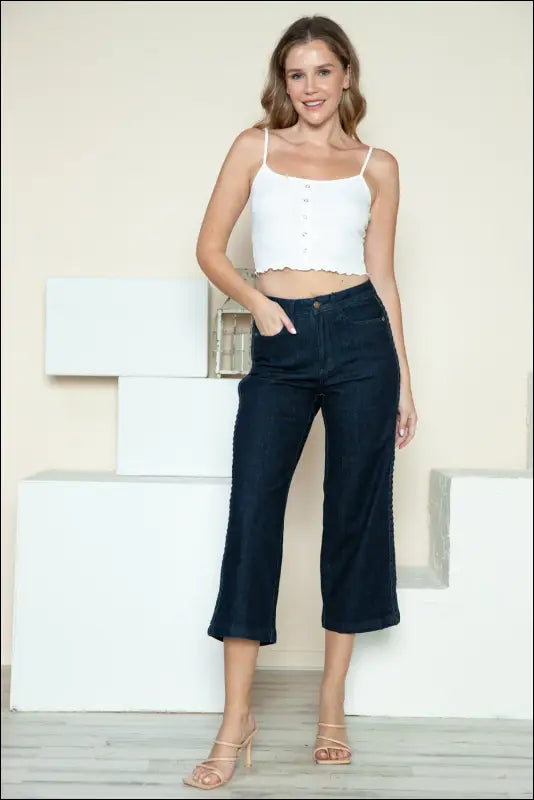 Judy Blue Full Size Side Seam Braid Detail Crop Wide Leg Jeans