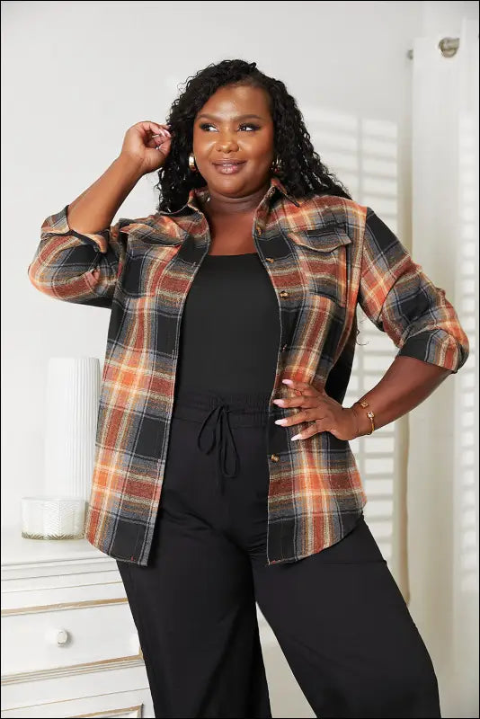 Mandy Plaid Dropped Shoulder Shirt - Khaki/Black / S