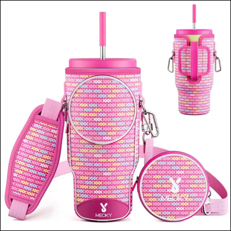 Meoky Pink Love Cup Sleeve | Reusable Portable Water Bottle Carrier for 40oz Large Capacity Cups | Fashionable Vacuum