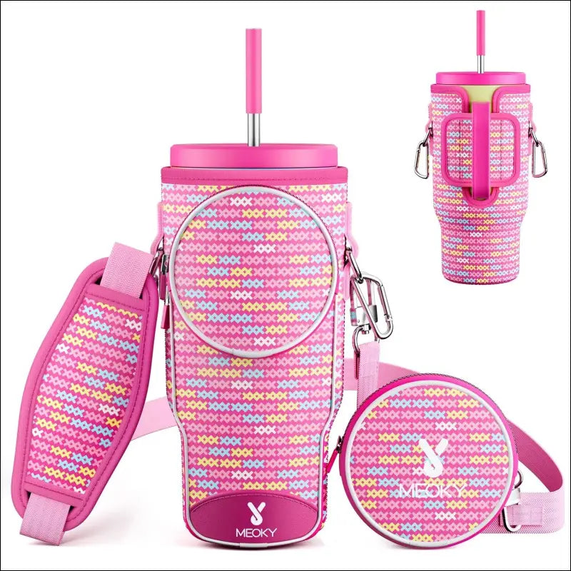 Meoky Pink Love Cup Sleeve | Reusable Portable Water Bottle Carrier for 40oz Large Capacity Cups | Fashionable Vacuum