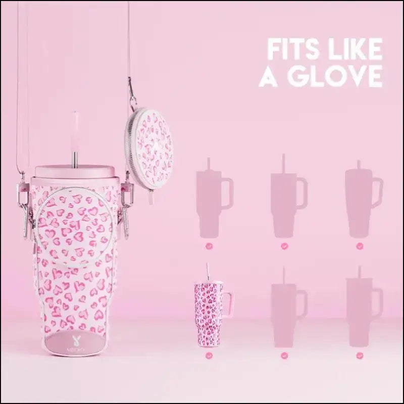 Meoky Pink Love Cup Sleeve | Reusable Portable Water Bottle Carrier for 40oz Large Capacity Cups | Fashionable Vacuum