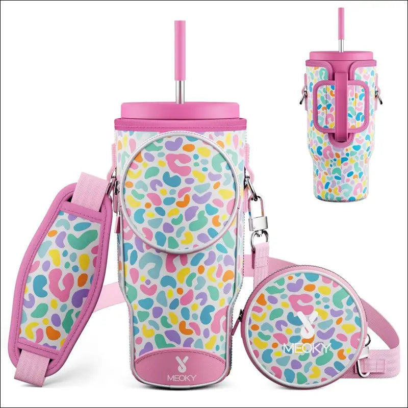 Meoky Pink Love Cup Sleeve | Reusable Portable Water Bottle Carrier for 40oz Large Capacity Cups | Fashionable Vacuum