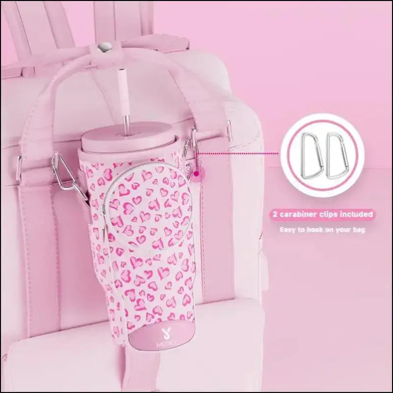 Meoky Pink Love Cup Sleeve | Reusable Portable Water Bottle Carrier for 40oz Large Capacity Cups | Fashionable Vacuum