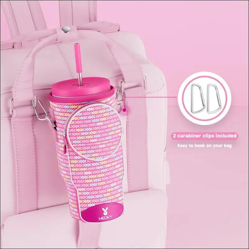 Meoky Pink Love Cup Sleeve | Reusable Portable Water Bottle Carrier for 40oz Large Capacity Cups | Fashionable Vacuum