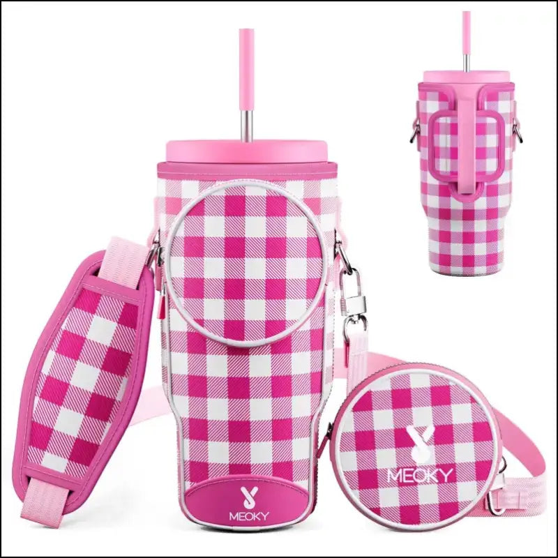 Meoky Pink Love Cup Sleeve | Reusable Portable Water Bottle Carrier for 40oz Large Capacity Cups | Fashionable Vacuum
