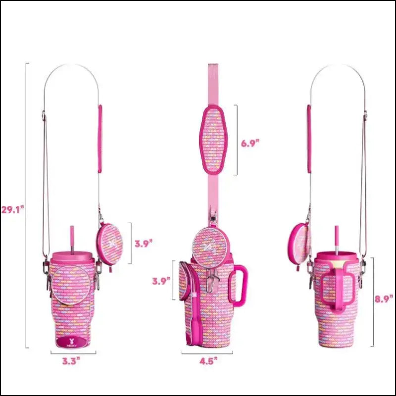 Meoky Pink Love Cup Sleeve | Reusable Portable Water Bottle Carrier for 40oz Large Capacity Cups | Fashionable Vacuum