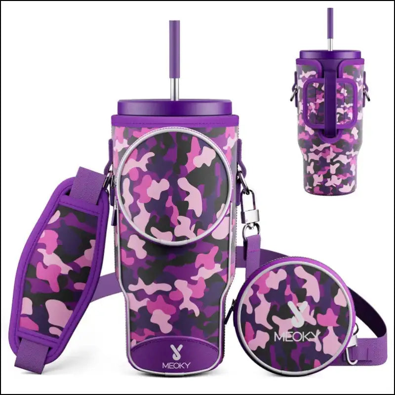 Meoky Pink Love Cup Sleeve | Reusable Portable Water Bottle Carrier for 40oz Large Capacity Cups | Fashionable Vacuum