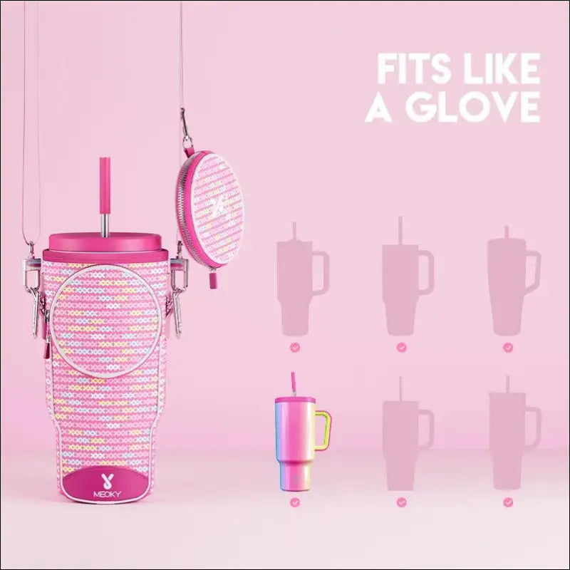 Meoky Pink Love Cup Sleeve | Reusable Portable Water Bottle Carrier for 40oz Large Capacity Cups | Fashionable Vacuum