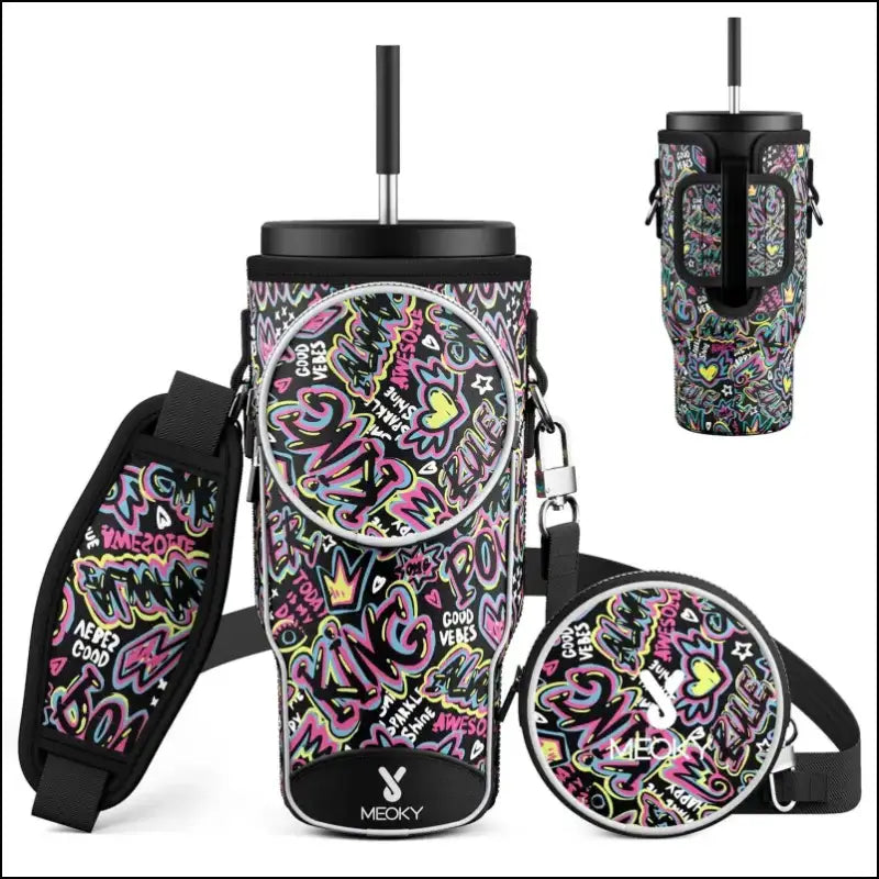 Meoky Pink Love Cup Sleeve | Reusable Portable Water Bottle Carrier for 40oz Large Capacity Cups | Fashionable Vacuum