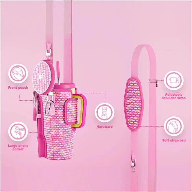 Meoky Pink Love Cup Sleeve | Reusable Portable Water Bottle Carrier for 40oz Large Capacity Cups | Fashionable Vacuum