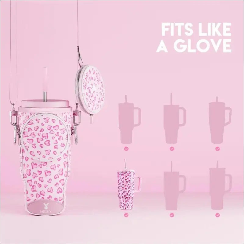Meoky Pink Love Cup Sleeve | Reusable Portable Water Bottle Carrier for 40oz Large Capacity Cups | Fashionable Vacuum