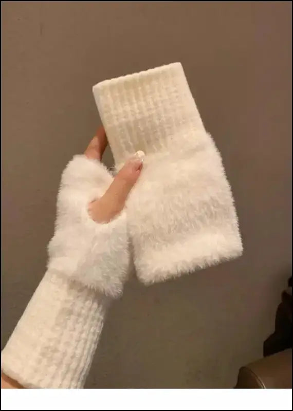 Mink Fleece Soft Winter Half Finger Gloves for Women - Warm Luxury Plush Knitted Fingerless Mittens Writing