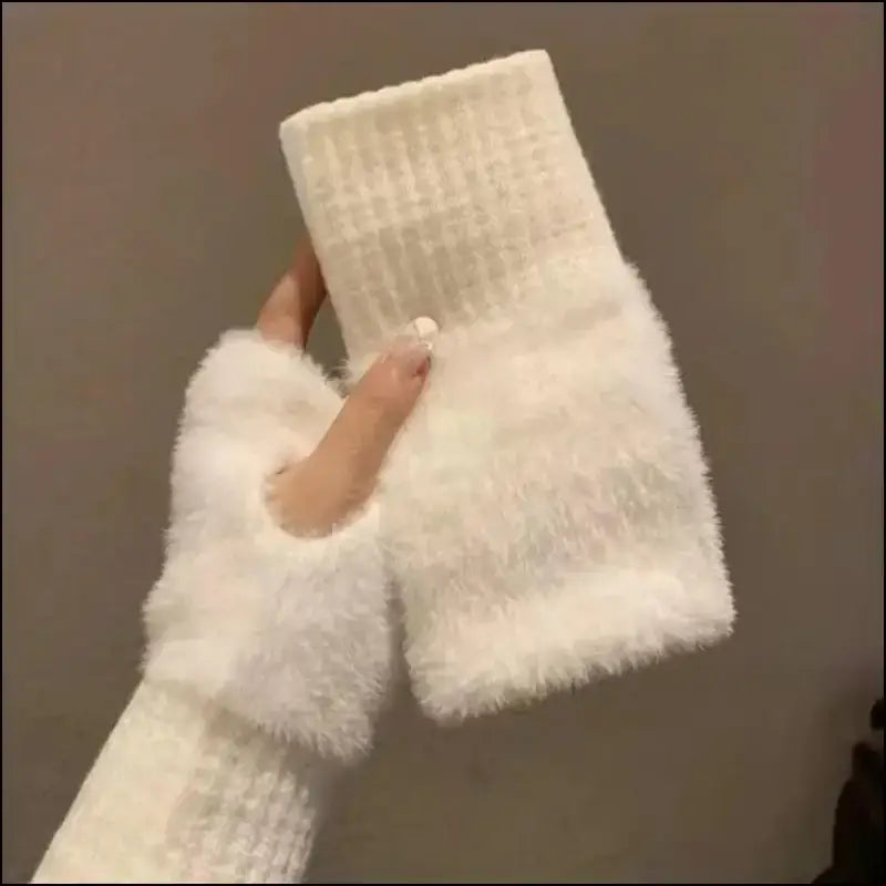 Mink Fleece Soft Winter Half Finger Gloves for Women - Warm Luxury Plush Knitted Fingerless Mittens Writing