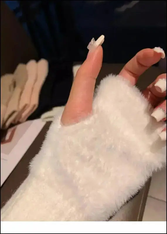 Mink Fleece Soft Winter Half Finger Gloves for Women - Warm Luxury Plush Knitted Fingerless Mittens Writing