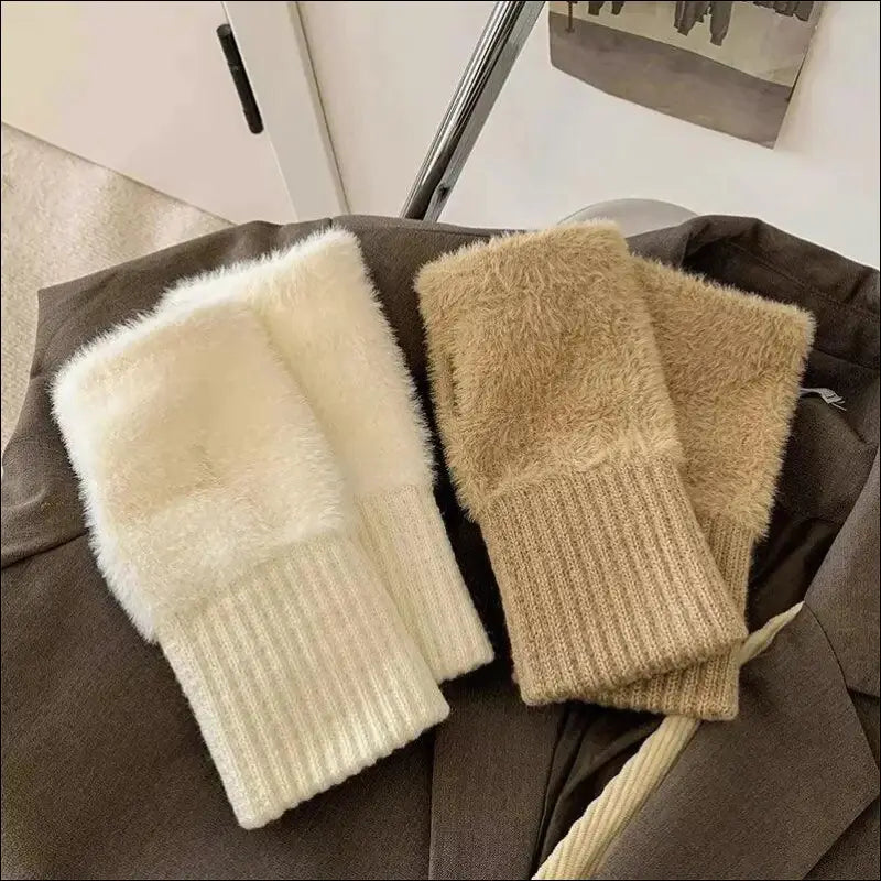 Mink Fleece Soft Winter Half Finger Gloves for Women - Warm Luxury Plush Knitted Fingerless Mittens Writing