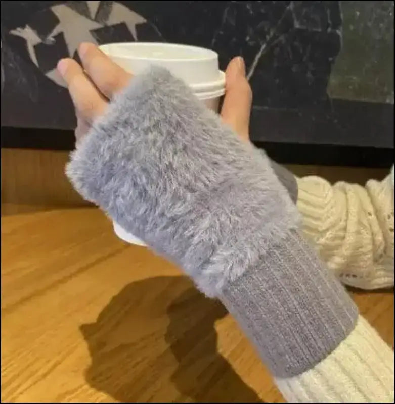 Mink Fleece Soft Winter Half Finger Gloves for Women - Warm Luxury Plush Knitted Fingerless Mittens Writing