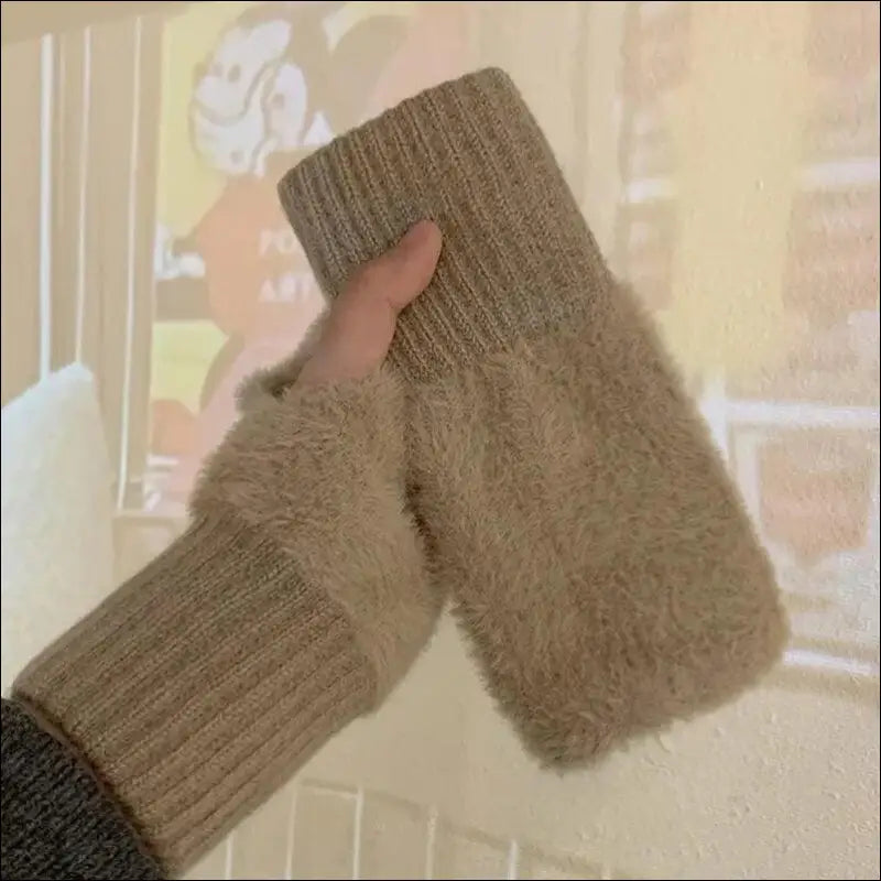 Mink Fleece Soft Winter Half Finger Gloves for Women - Warm Luxury Plush Knitted Fingerless Mittens Writing