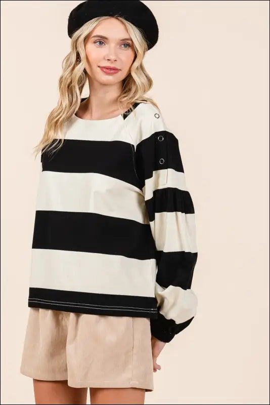 Mittoshop Striped Snap Shoulder Long Sleeve T-Shirt
