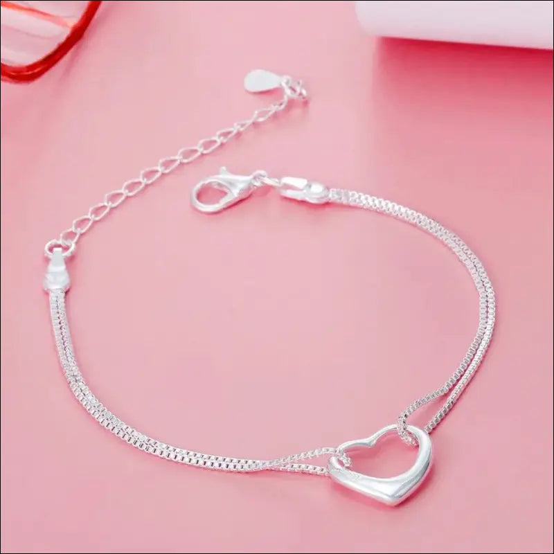 Original 925 Sterling Silver Heart Jewelry Set | Necklaces & Bracelets for Women | Wedding Party Gift - silver Pretty