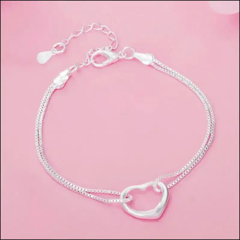 Original 925 Sterling Silver Heart Jewelry Set | Necklaces & Bracelets for Women | Wedding Party Gift - silver Pretty