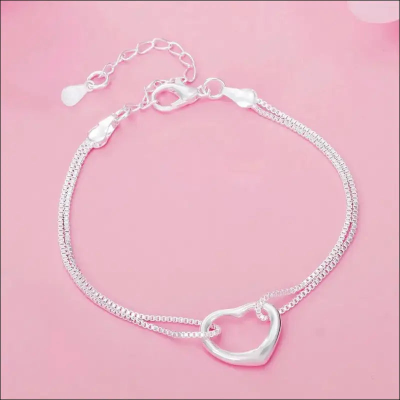 Original 925 Sterling Silver Heart Jewelry Set | Necklaces & Bracelets for Women | Wedding Party Gift - silver Pretty