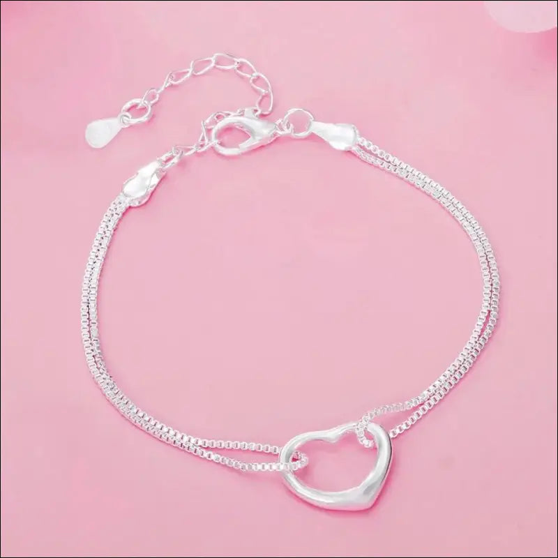 Original 925 Sterling Silver Heart Jewelry Set | Necklaces & Bracelets for Women | Wedding Party Gift - silver Pretty