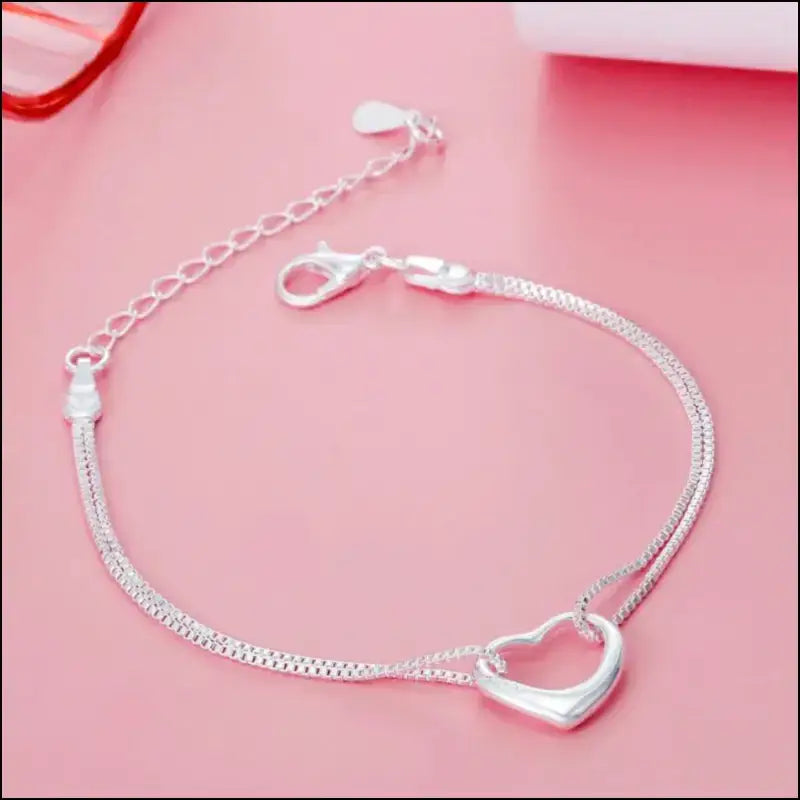 Original 925 Sterling Silver Heart Jewelry Set | Necklaces & Bracelets for Women | Wedding Party Gift - silver Pretty