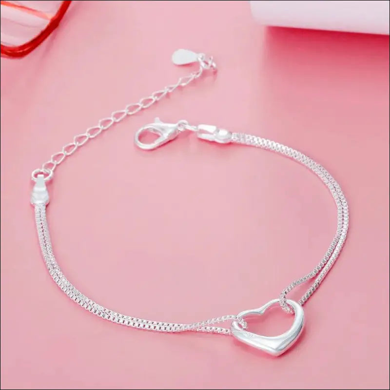 Original 925 Sterling Silver Heart Jewelry Set | Necklaces & Bracelets for Women | Wedding Party Gift - silver Pretty