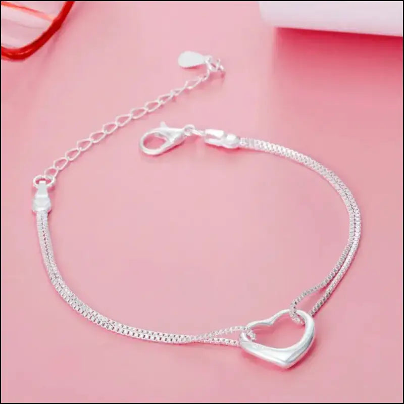 Original 925 Sterling Silver Heart Jewelry Set | Necklaces & Bracelets for Women | Wedding Party Gift - silver Pretty