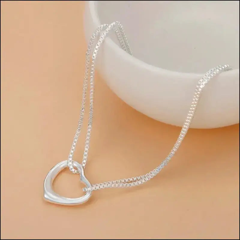 Original 925 Sterling Silver Heart Jewelry Set | Necklaces & Bracelets for Women | Wedding Party Gift - silver Pretty