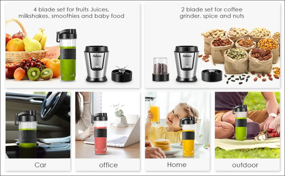 Personal Blender with 2 x 20oz Travel Bottles and Coffee Grinder Jar - Portable Smoothie - United States
